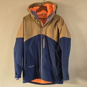Men's Hooded Ski Jacket - Navy and Tan